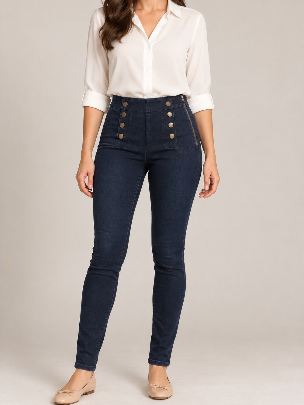White House Black Market High Rise Sailor Jeggings Dark Blue Size 00 Short
